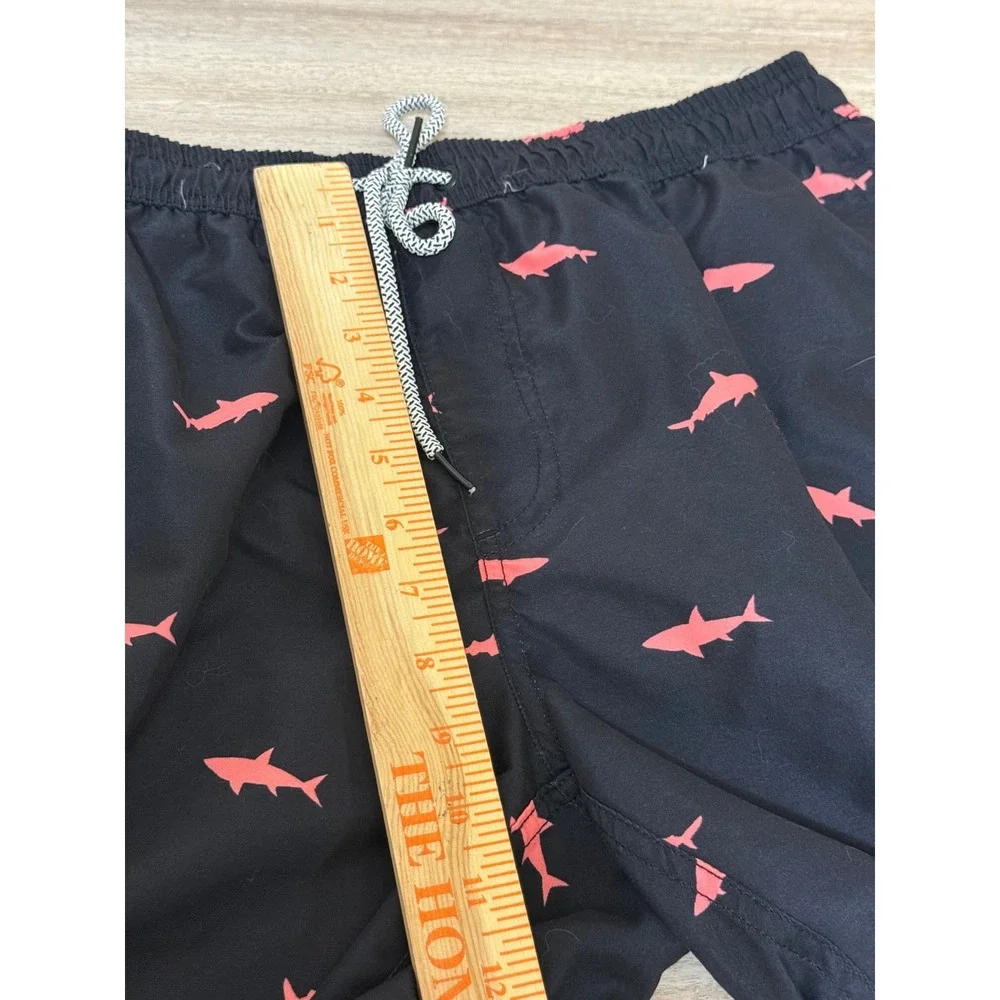 Maamgic Men Swim Trunks Large Black Pink Shark Print Mesh Lined Beach Summer
